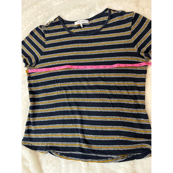 FRAME 100% Linen Short Sleeve Baby T-Shirt Navy Yellow Multi Stripe Large - Picture 6 of 7